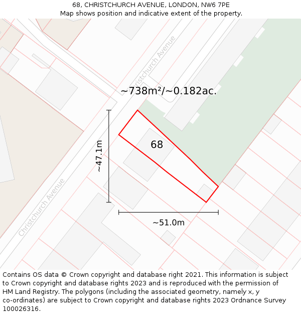 68, CHRISTCHURCH AVENUE, LONDON, NW6 7PE: Plot and title map
