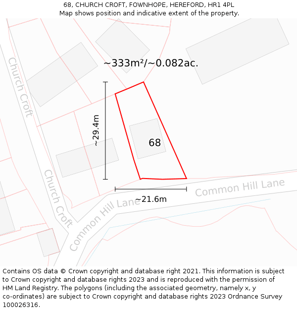 68, CHURCH CROFT, FOWNHOPE, HEREFORD, HR1 4PL: Plot and title map