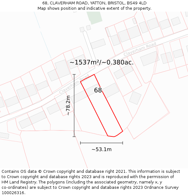 68, CLAVERHAM ROAD, YATTON, BRISTOL, BS49 4LD: Plot and title map
