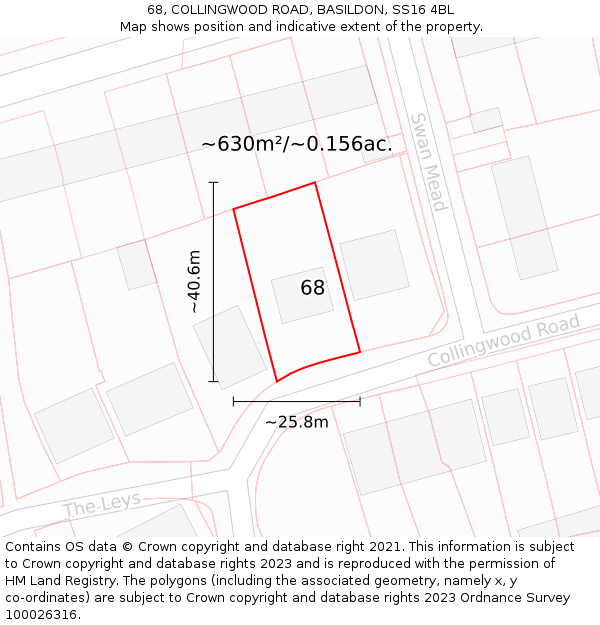 68, COLLINGWOOD ROAD, BASILDON, SS16 4BL: Plot and title map