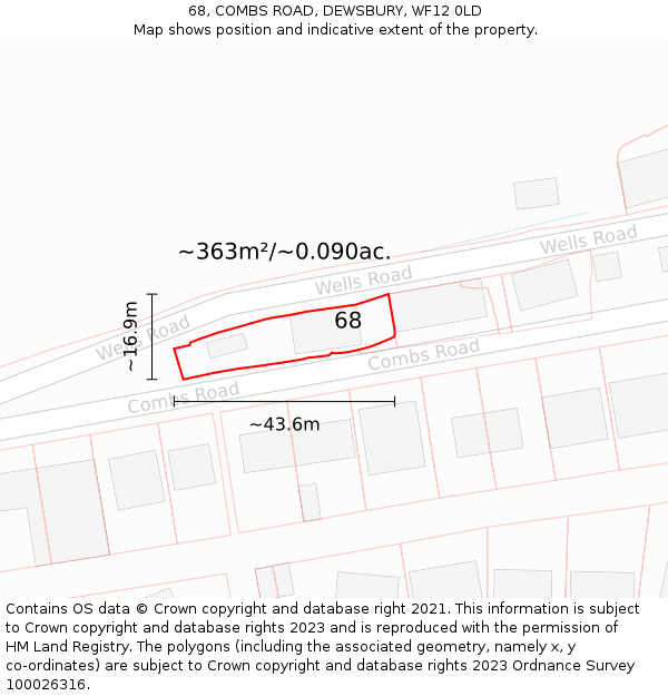68, COMBS ROAD, DEWSBURY, WF12 0LD: Plot and title map