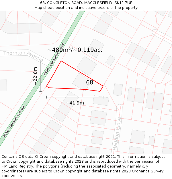 68, CONGLETON ROAD, MACCLESFIELD, SK11 7UE: Plot and title map
