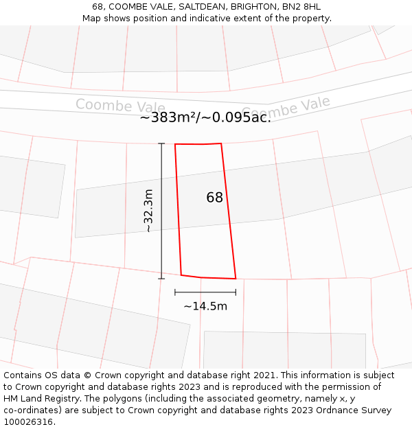 68, COOMBE VALE, SALTDEAN, BRIGHTON, BN2 8HL: Plot and title map