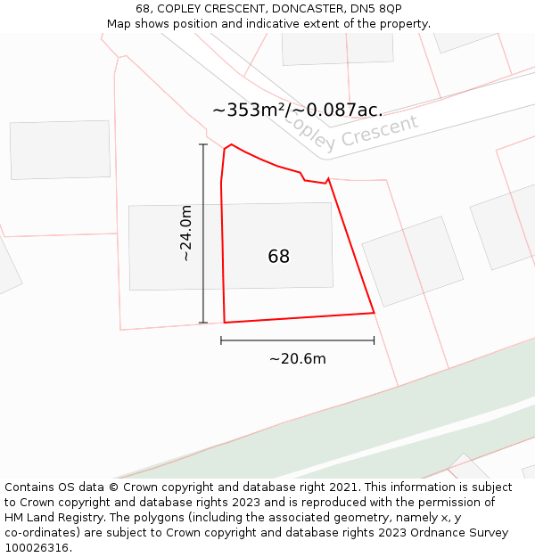 68, COPLEY CRESCENT, DONCASTER, DN5 8QP: Plot and title map