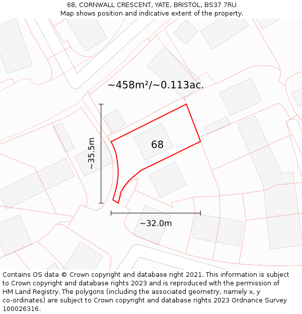 68, CORNWALL CRESCENT, YATE, BRISTOL, BS37 7RU: Plot and title map