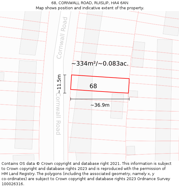 68, CORNWALL ROAD, RUISLIP, HA4 6AN: Plot and title map