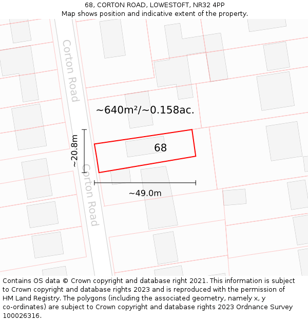 68, CORTON ROAD, LOWESTOFT, NR32 4PP: Plot and title map