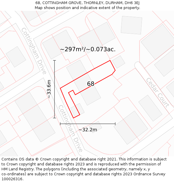 68, COTTINGHAM GROVE, THORNLEY, DURHAM, DH6 3EJ: Plot and title map