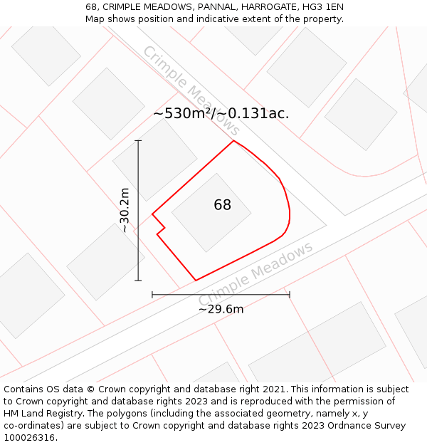 68, CRIMPLE MEADOWS, PANNAL, HARROGATE, HG3 1EN: Plot and title map