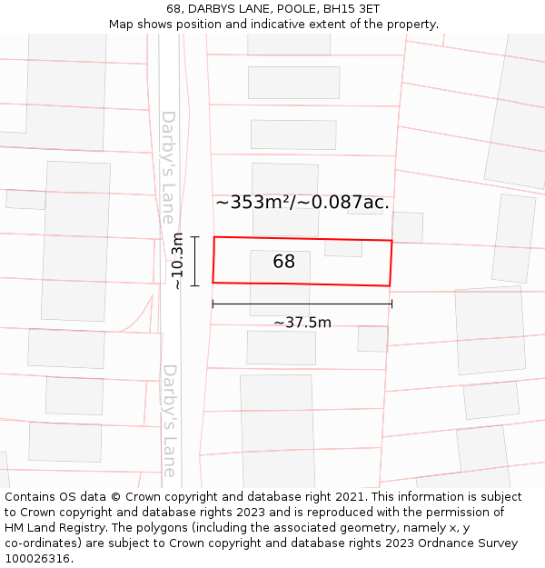 68, DARBYS LANE, POOLE, BH15 3ET: Plot and title map