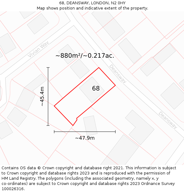 68, DEANSWAY, LONDON, N2 0HY: Plot and title map