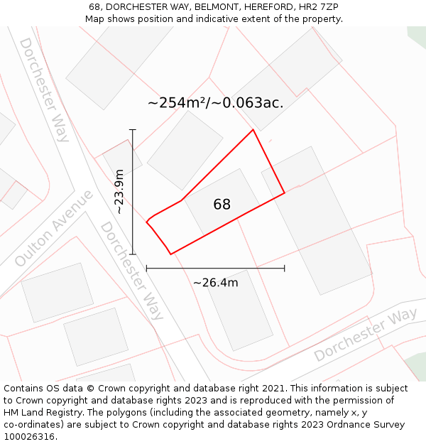 68, DORCHESTER WAY, BELMONT, HEREFORD, HR2 7ZP: Plot and title map