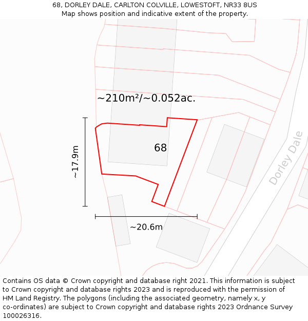 68, DORLEY DALE, CARLTON COLVILLE, LOWESTOFT, NR33 8US: Plot and title map
