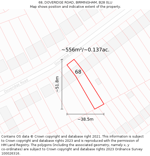 68, DOVERIDGE ROAD, BIRMINGHAM, B28 0LU: Plot and title map