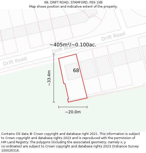 68, DRIFT ROAD, STAMFORD, PE9 1XB: Plot and title map