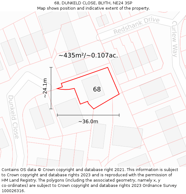 68, DUNKELD CLOSE, BLYTH, NE24 3SP: Plot and title map