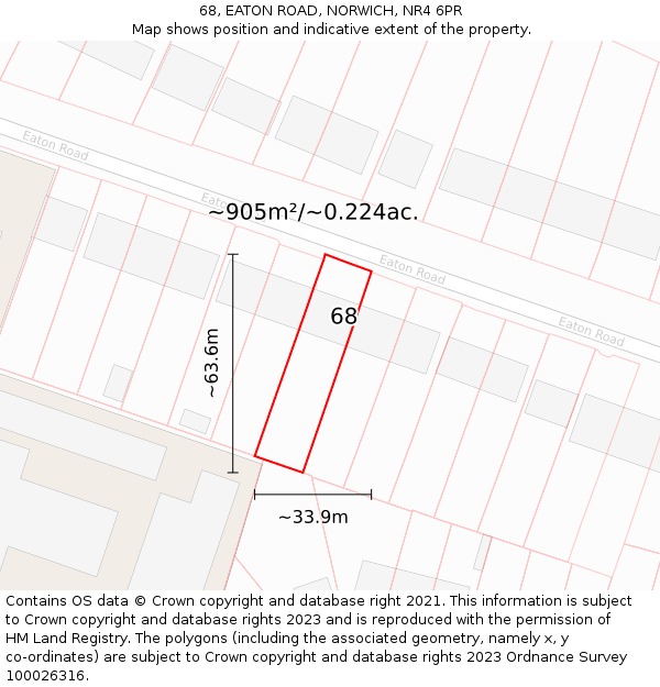 68, EATON ROAD, NORWICH, NR4 6PR: Plot and title map