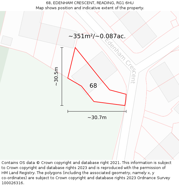 68, EDENHAM CRESCENT, READING, RG1 6HU: Plot and title map