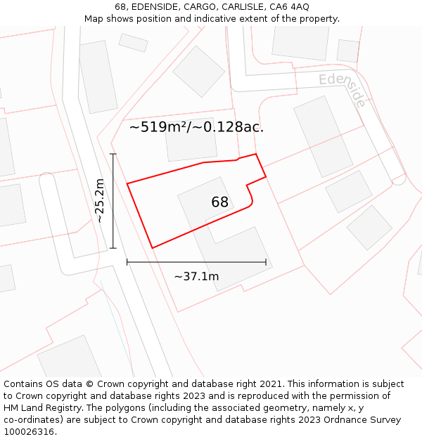 68, EDENSIDE, CARGO, CARLISLE, CA6 4AQ: Plot and title map