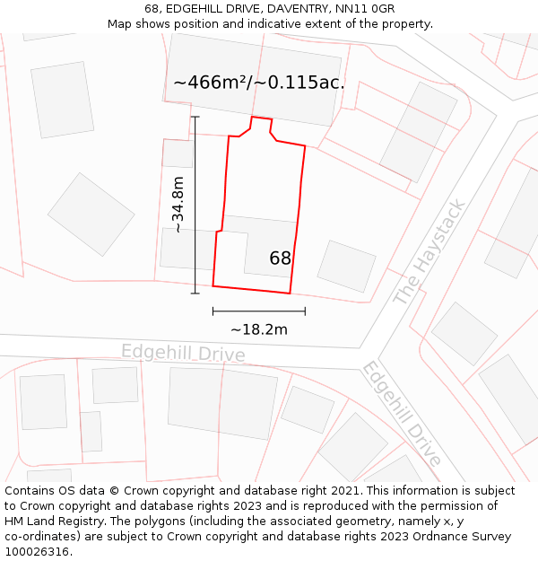 68, EDGEHILL DRIVE, DAVENTRY, NN11 0GR: Plot and title map