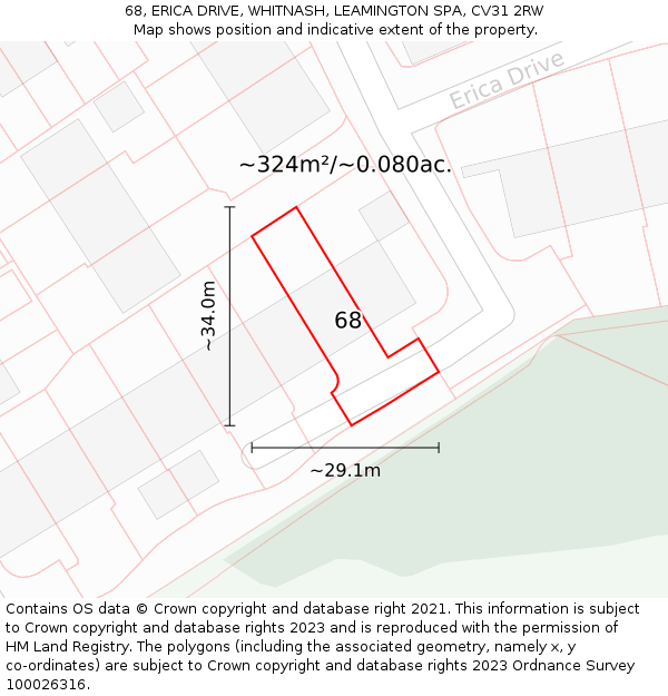 68, ERICA DRIVE, WHITNASH, LEAMINGTON SPA, CV31 2RW: Plot and title map