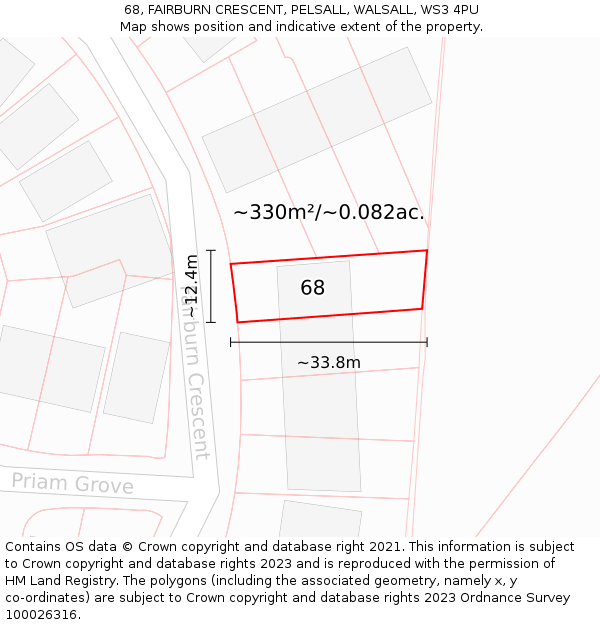68, FAIRBURN CRESCENT, PELSALL, WALSALL, WS3 4PU: Plot and title map