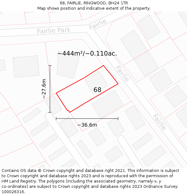 68, FAIRLIE, RINGWOOD, BH24 1TR: Plot and title map