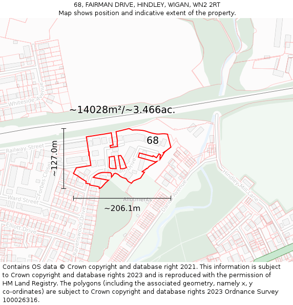 68, FAIRMAN DRIVE, HINDLEY, WIGAN, WN2 2RT: Plot and title map