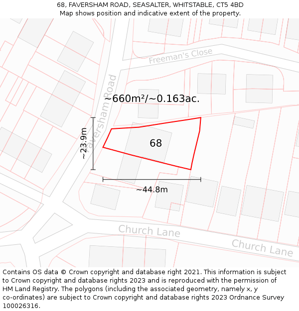 68, FAVERSHAM ROAD, SEASALTER, WHITSTABLE, CT5 4BD: Plot and title map