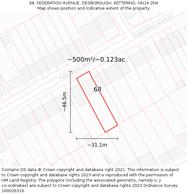 68, FEDERATION AVENUE, DESBOROUGH, KETTERING, NN14 2NX: Plot and title map