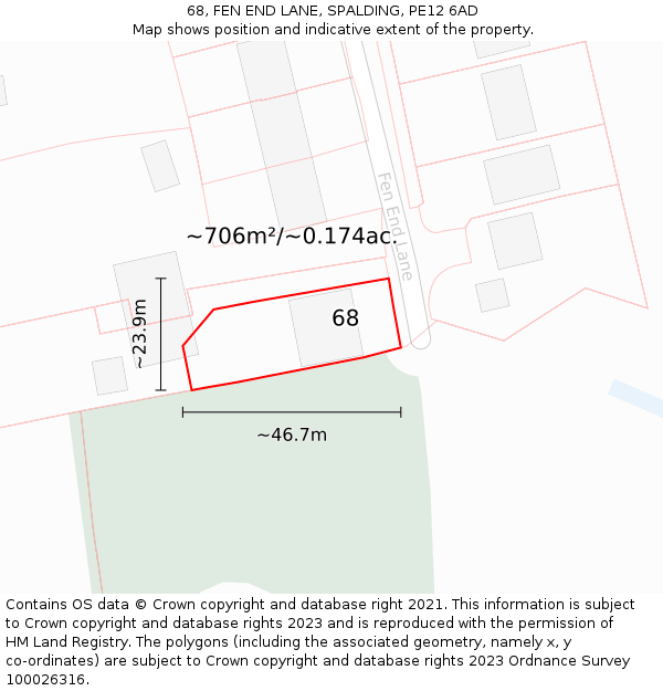 68, FEN END LANE, SPALDING, PE12 6AD: Plot and title map