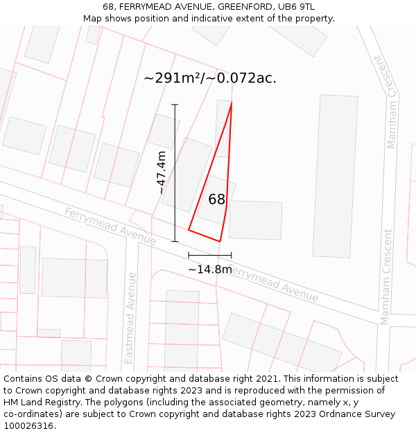 68, FERRYMEAD AVENUE, GREENFORD, UB6 9TL: Plot and title map