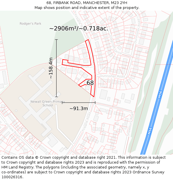 68, FIRBANK ROAD, MANCHESTER, M23 2YH: Plot and title map