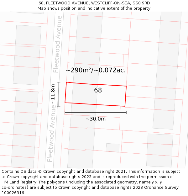68, FLEETWOOD AVENUE, WESTCLIFF-ON-SEA, SS0 9RD: Plot and title map