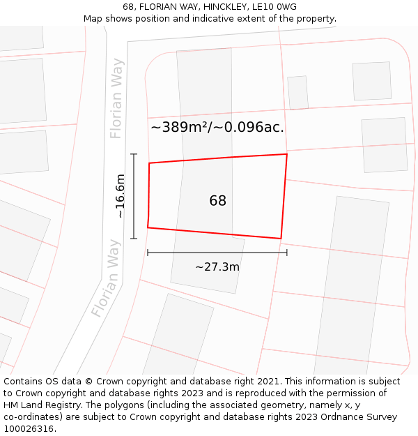 68, FLORIAN WAY, HINCKLEY, LE10 0WG: Plot and title map