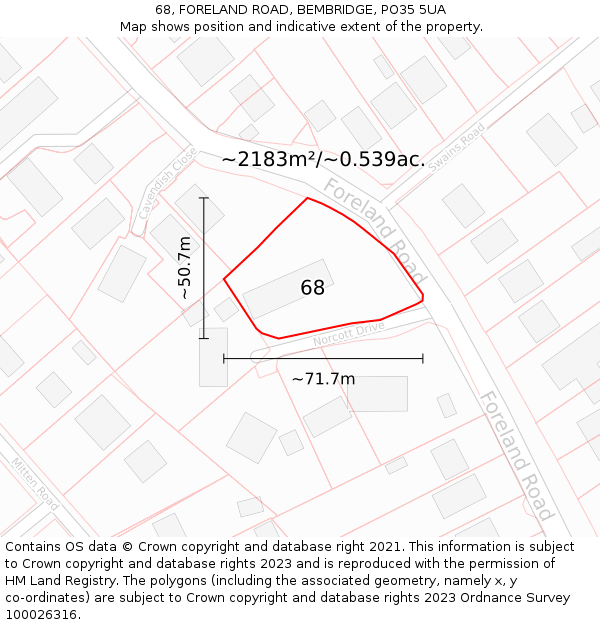 68, FORELAND ROAD, BEMBRIDGE, PO35 5UA: Plot and title map