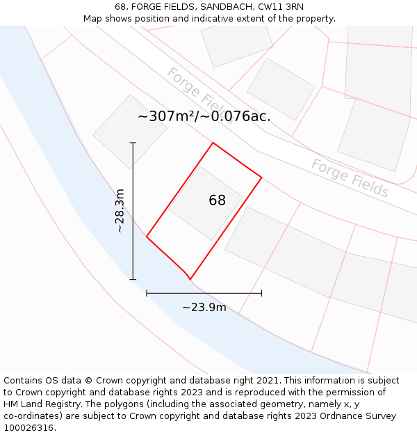 68, FORGE FIELDS, SANDBACH, CW11 3RN: Plot and title map