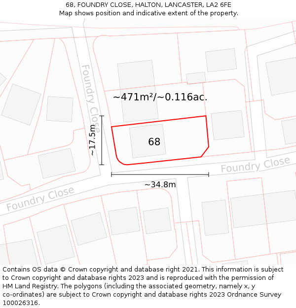 68, FOUNDRY CLOSE, HALTON, LANCASTER, LA2 6FE: Plot and title map