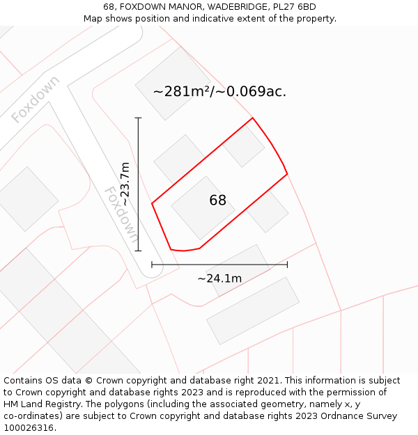 68, FOXDOWN MANOR, WADEBRIDGE, PL27 6BD: Plot and title map