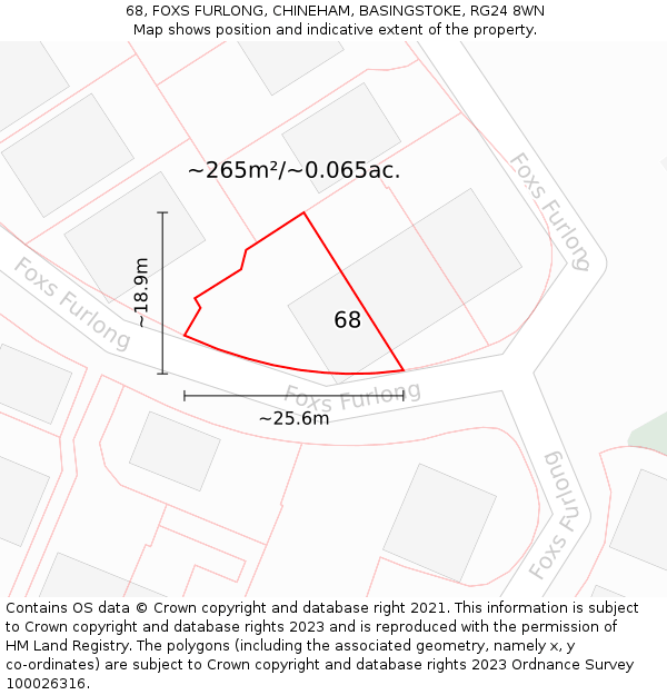 68, FOXS FURLONG, CHINEHAM, BASINGSTOKE, RG24 8WN: Plot and title map