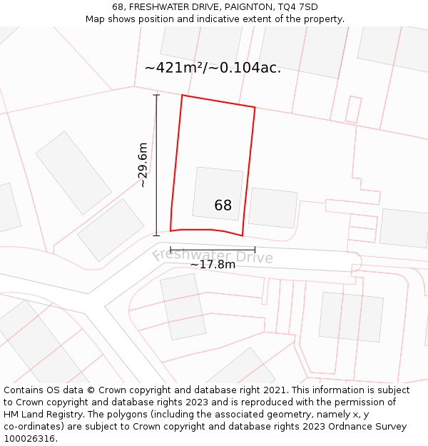 68, FRESHWATER DRIVE, PAIGNTON, TQ4 7SD: Plot and title map