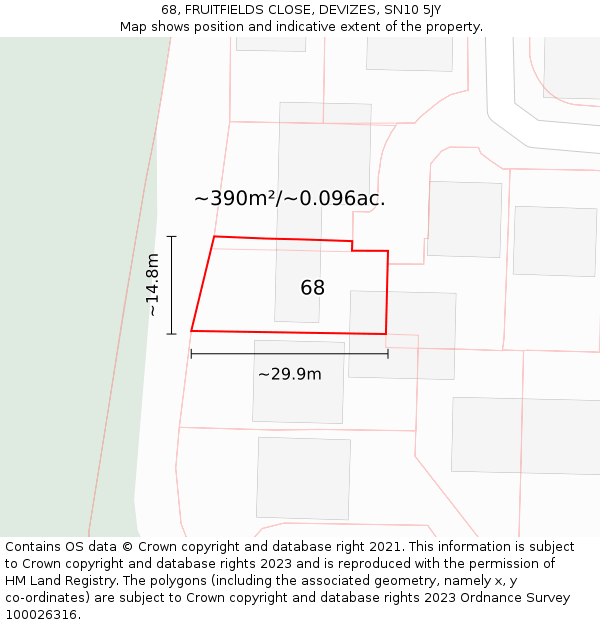 68, FRUITFIELDS CLOSE, DEVIZES, SN10 5JY: Plot and title map