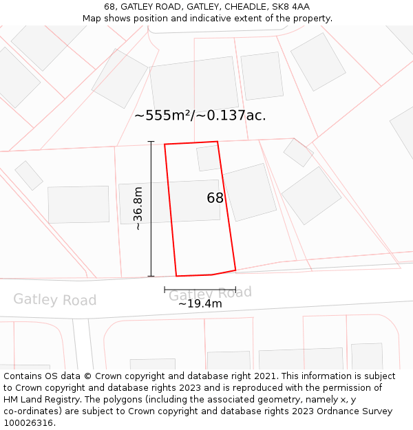 68, GATLEY ROAD, GATLEY, CHEADLE, SK8 4AA: Plot and title map