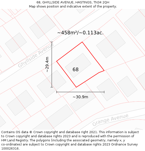 68, GHYLLSIDE AVENUE, HASTINGS, TN34 2QH: Plot and title map