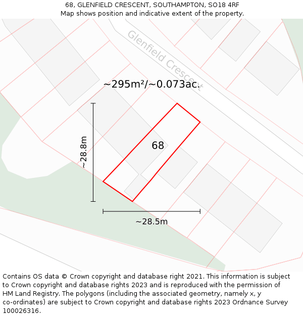 68, GLENFIELD CRESCENT, SOUTHAMPTON, SO18 4RF: Plot and title map