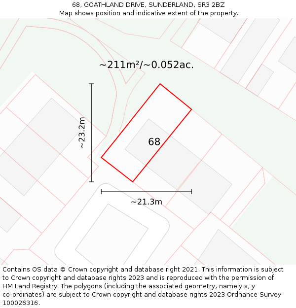 68, GOATHLAND DRIVE, SUNDERLAND, SR3 2BZ: Plot and title map