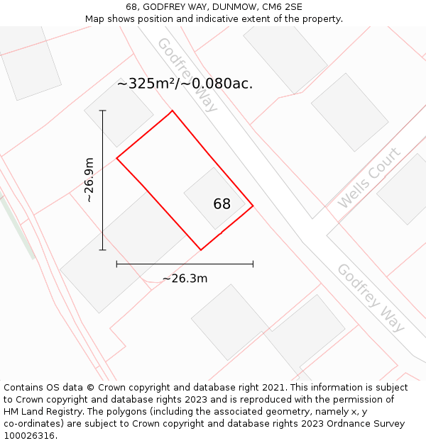 68, GODFREY WAY, DUNMOW, CM6 2SE: Plot and title map