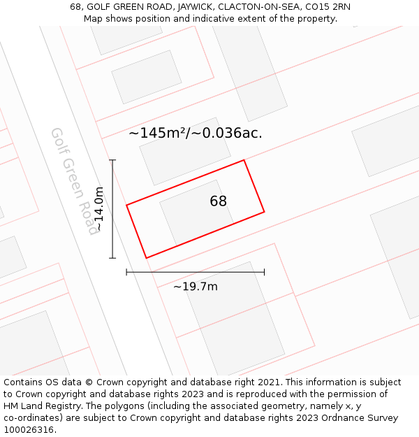 68, GOLF GREEN ROAD, JAYWICK, CLACTON-ON-SEA, CO15 2RN: Plot and title map