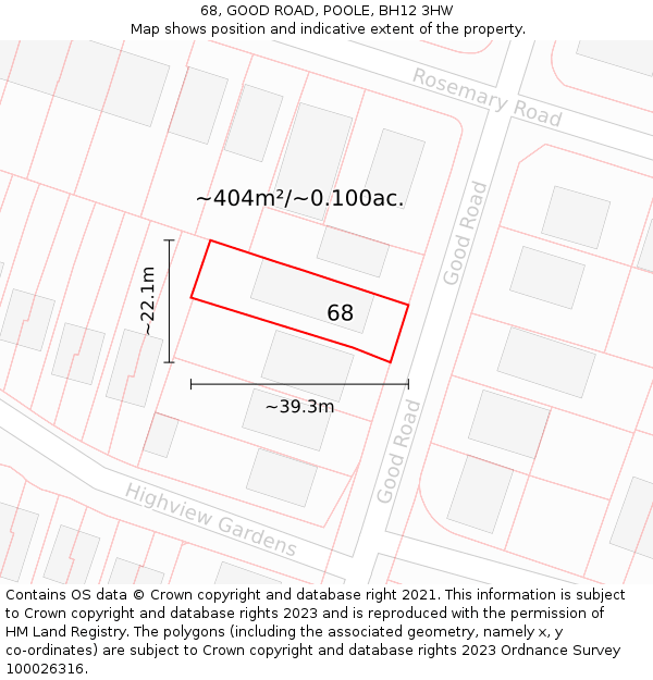 68, GOOD ROAD, POOLE, BH12 3HW: Plot and title map