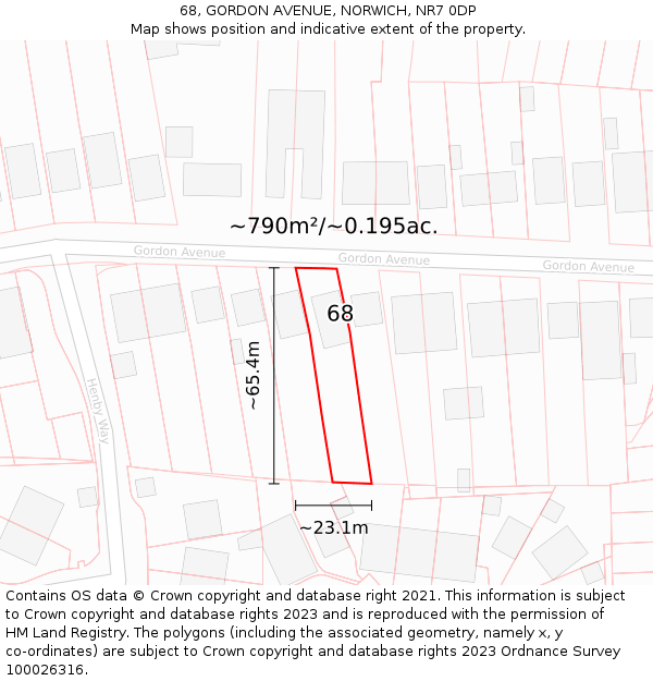 68, GORDON AVENUE, NORWICH, NR7 0DP: Plot and title map